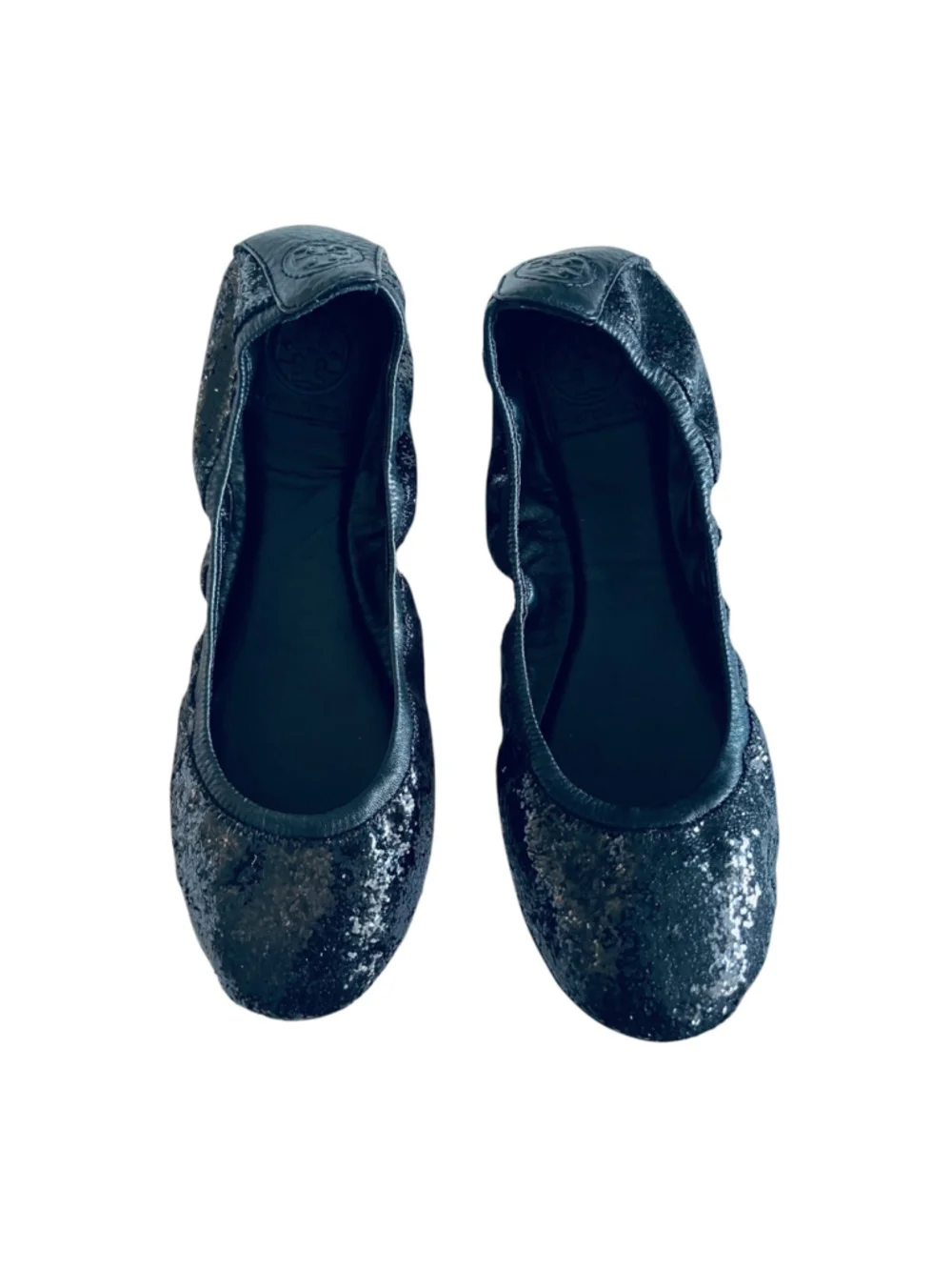 Tory Burch Shiny GLITTER Ballet Flats Shoes Black 9 5